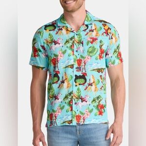 Marvel Deadpool Unicorn Hawaiian Shirt Men's Small Aloha Button Up Light Blue